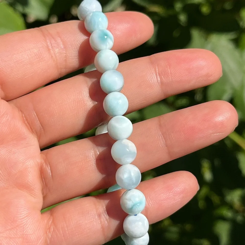8mm stretchable natural Larimar bracelet - Picture 5 of 8